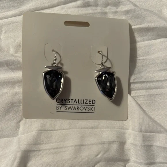 Swarovski Silver and Black Dangle Earrings with Arrowhead Design - Picture 1 of 3